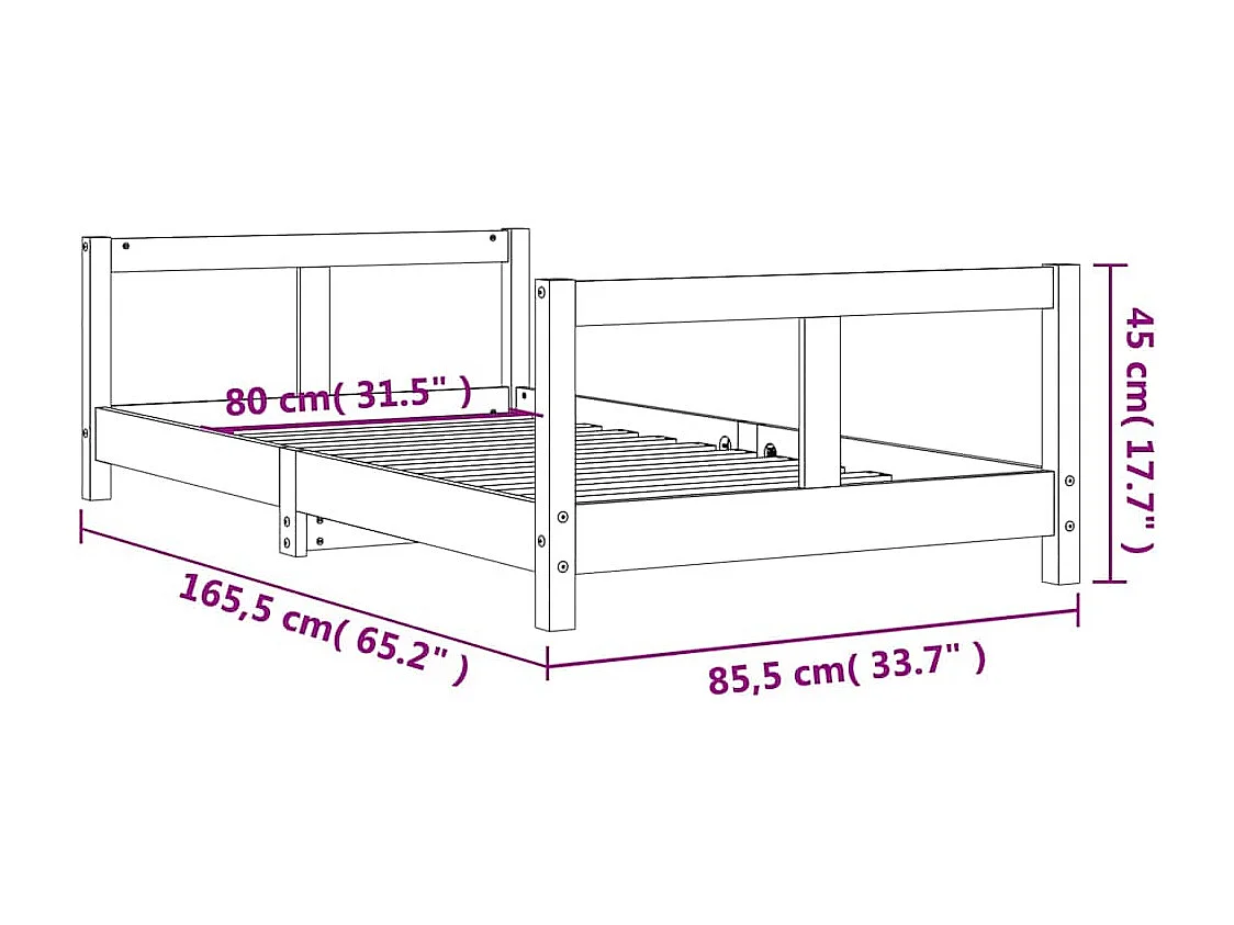 Cadre de lit pour enfant blanc 80x160 cm bois de pin massif