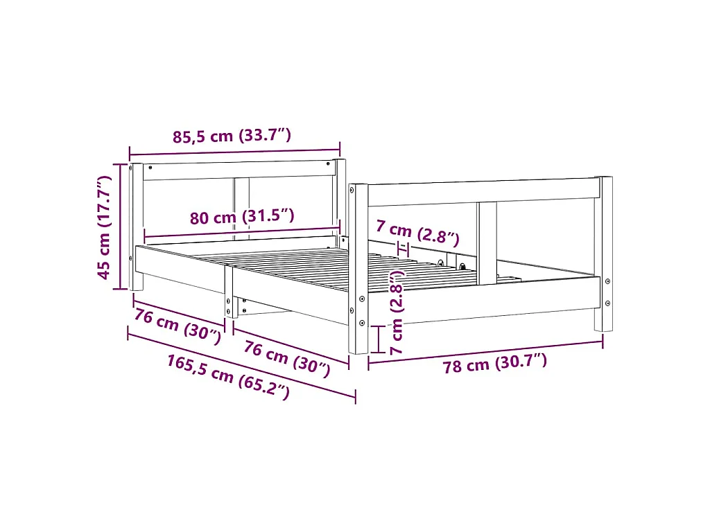 Cadre de lit pour enfant blanc 80x160 cm bois de pin massif
