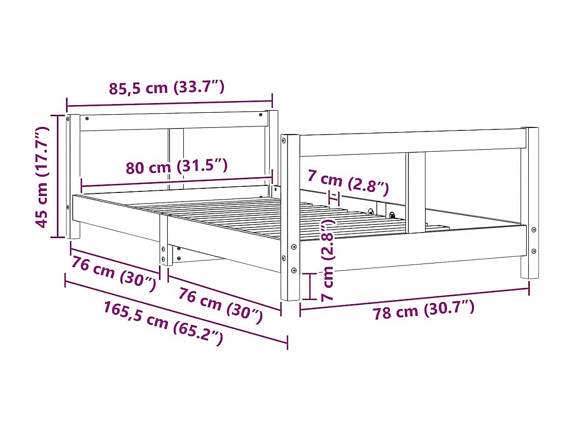 Cadre de lit pour enfant 80x160 cm bois de pin massif
