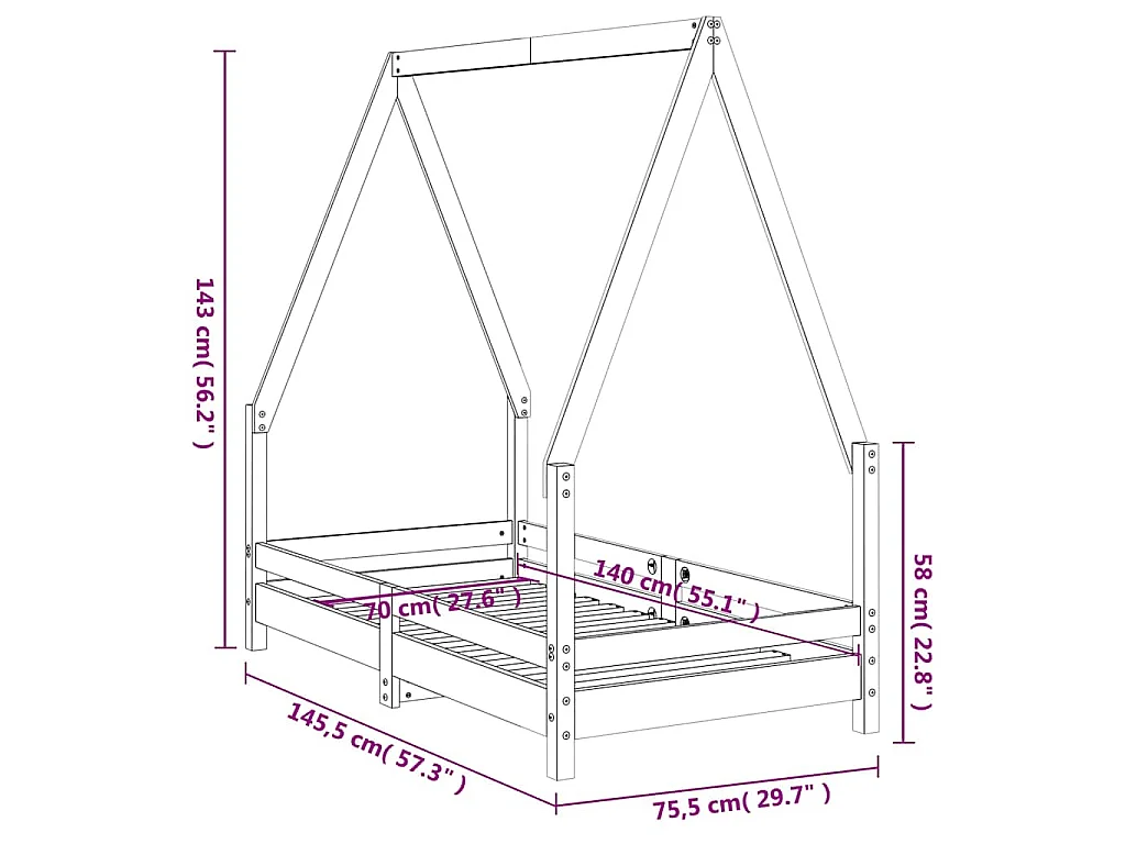 Cadre de lit pour enfant 70x140 cm bois de pin massif