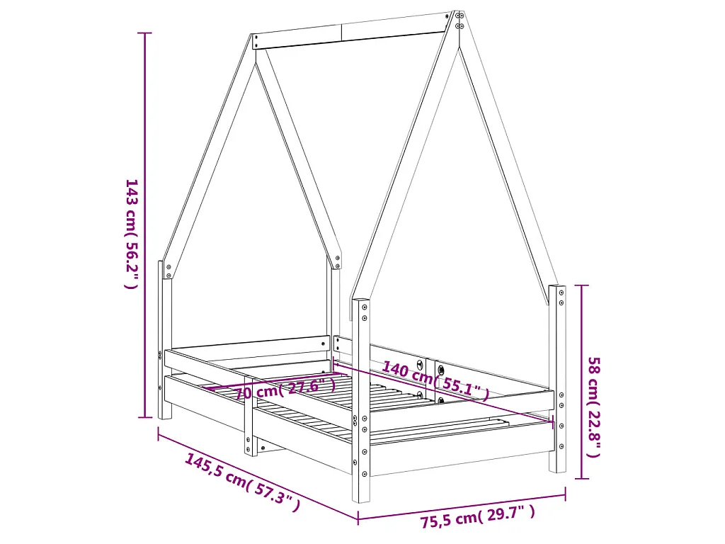 Cadre de lit pour enfant 70x140 cm bois de pin massif