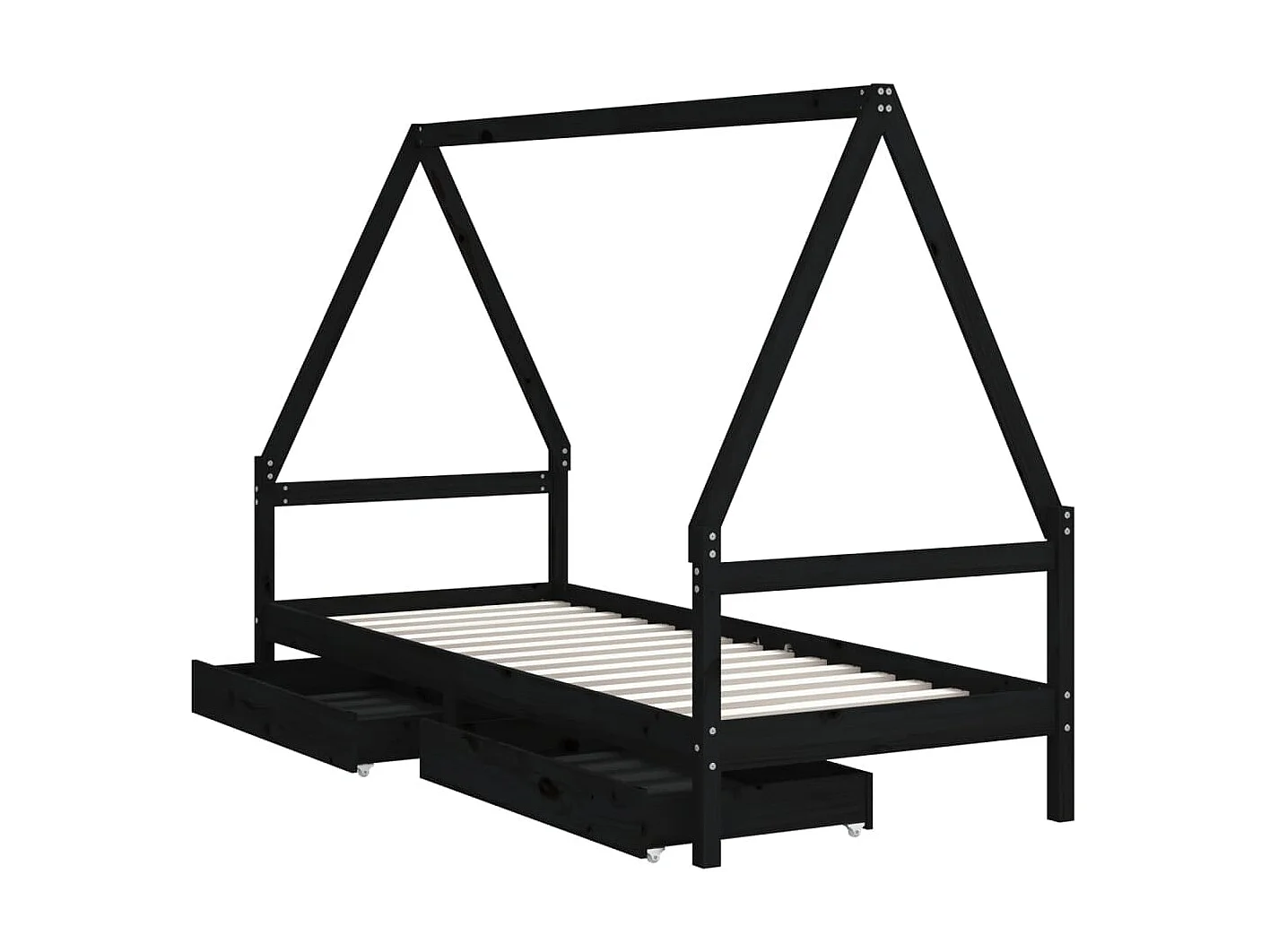 Cadre de lit enfant tiroirs noir 80x200 cm bois de pin massif