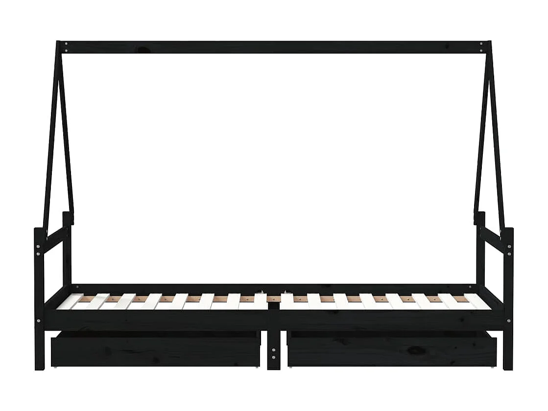 Cadre de lit enfant tiroirs noir 80x200 cm bois de pin massif