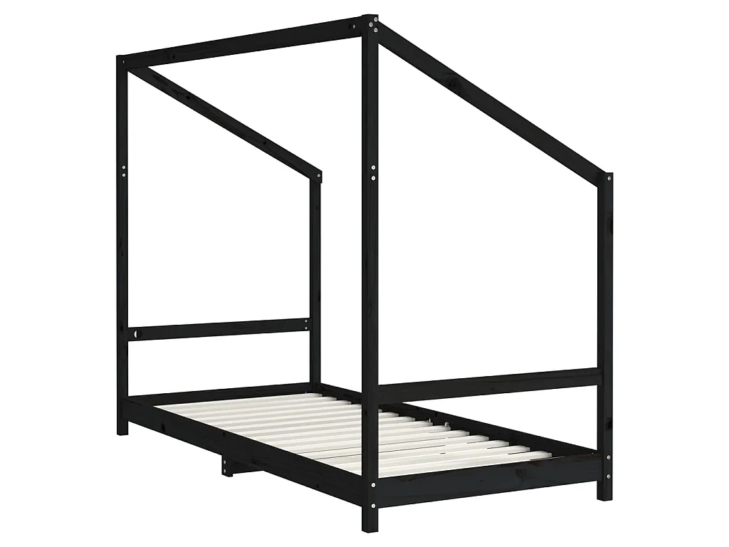 Cadre de lit pour enfants noir 90x200 cm bois de pin massif