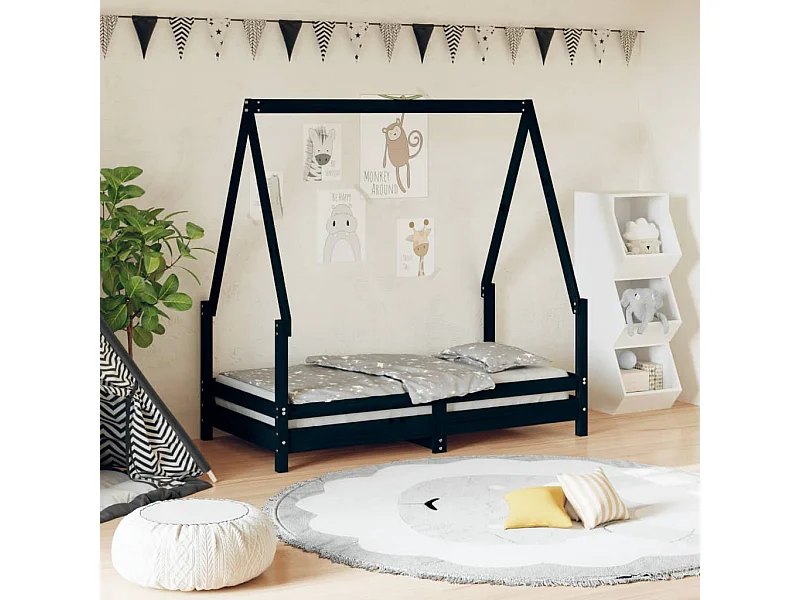 Kinderbett Schwarz 70x140 cm Massivholz Kiefer