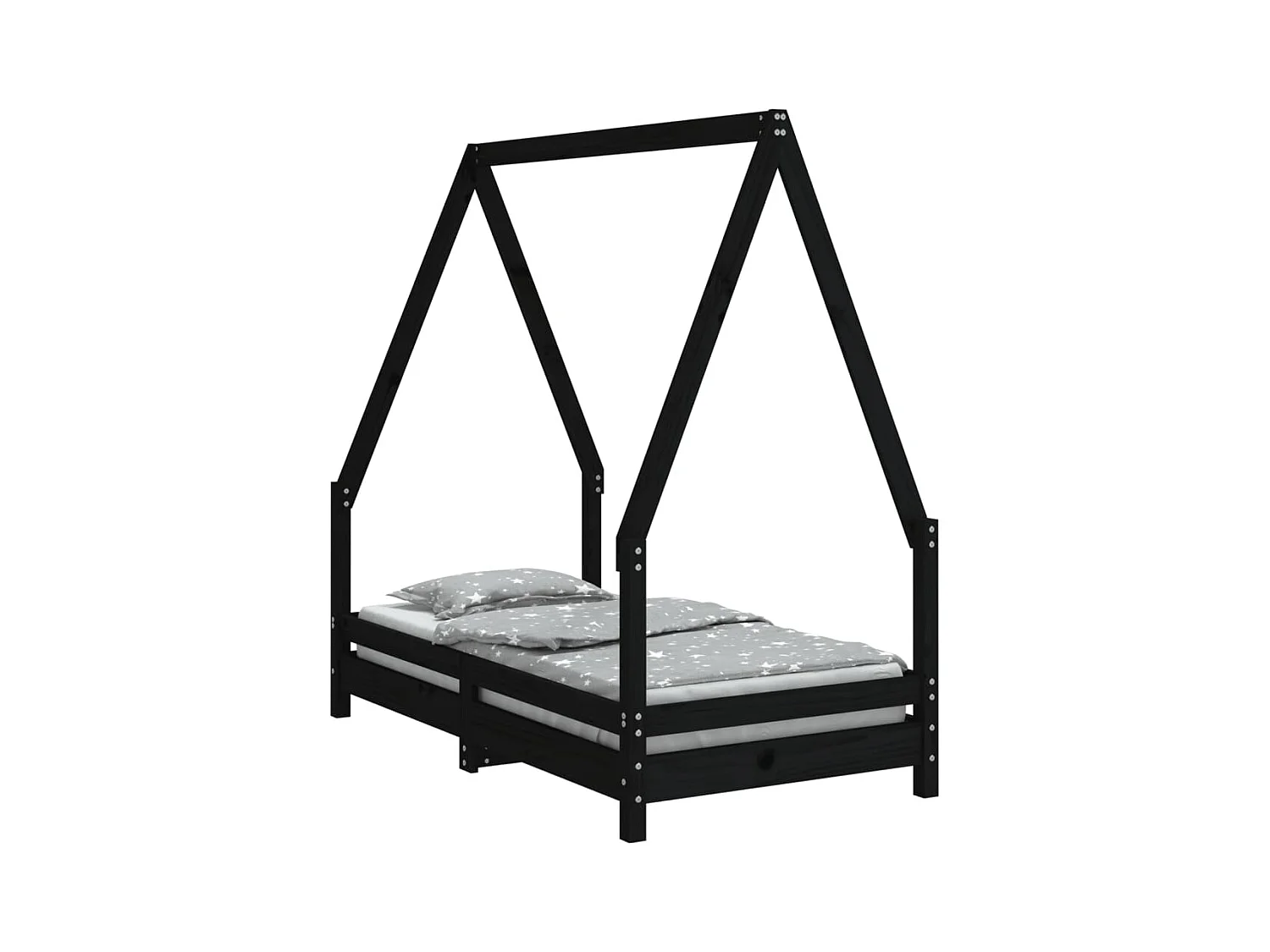 Cadre de lit pour enfant noir 70x140 cm bois de pin massif