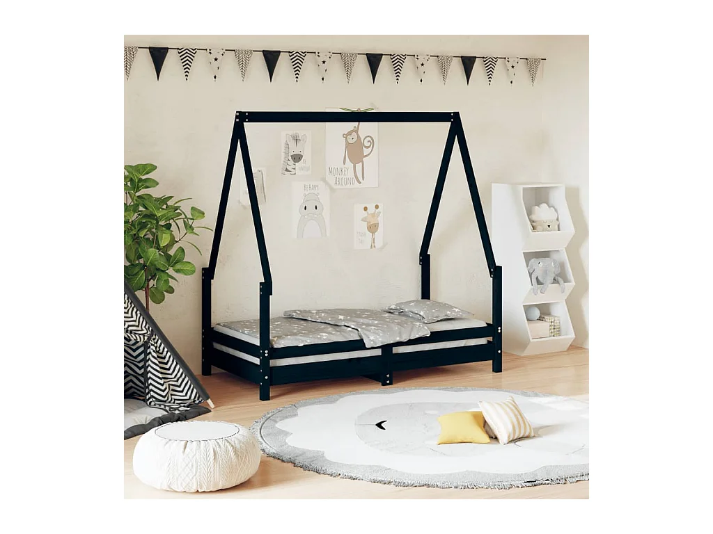 Cadre de lit pour enfant noir 70x140 cm bois de pin massif