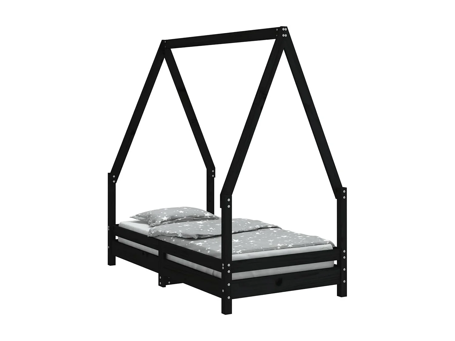 Cadre de lit pour enfant noir 70x140 cm bois de pin massif