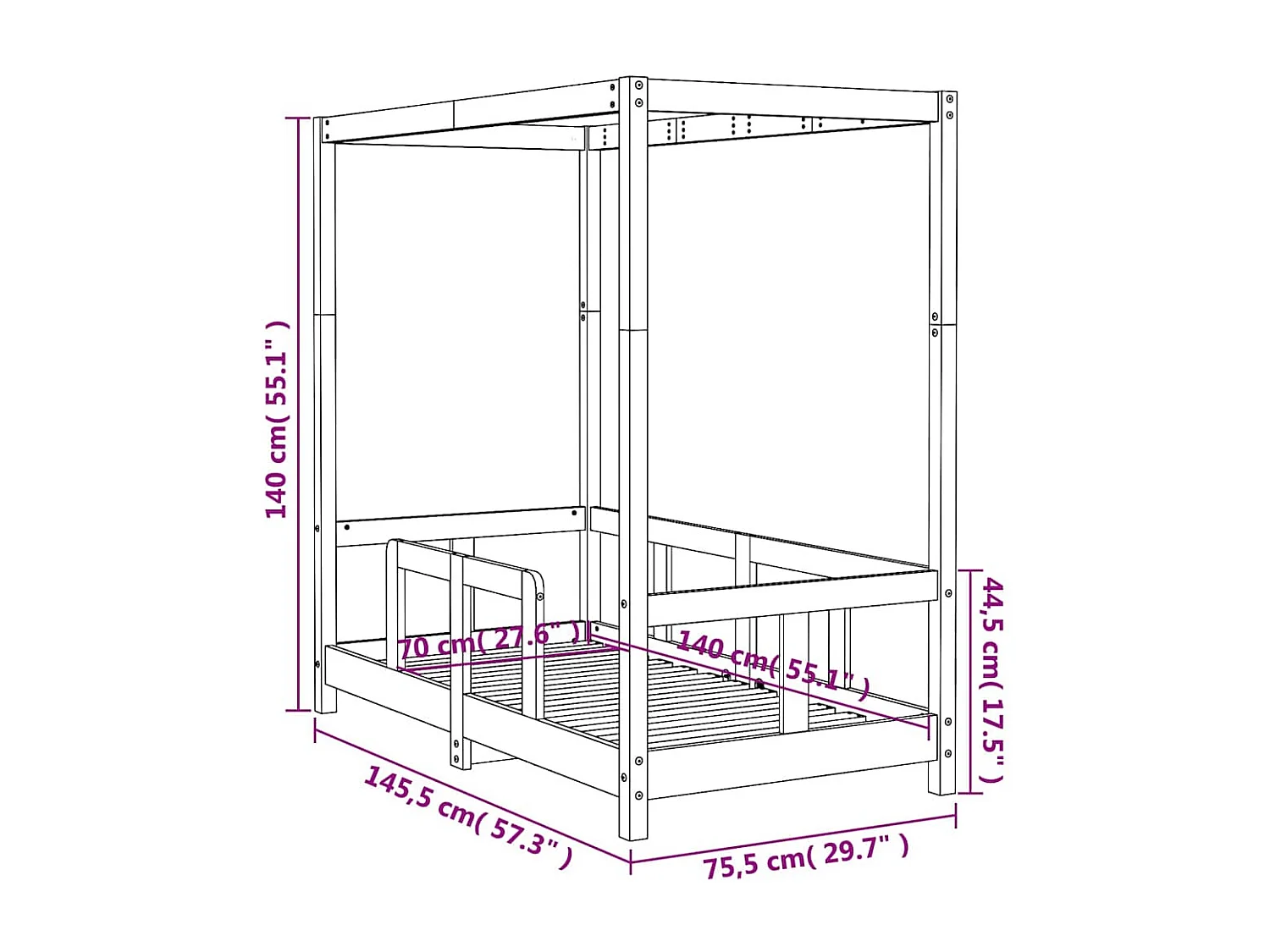 Cadre de lit pour enfant blanc 70x140 cm bois de pin massif