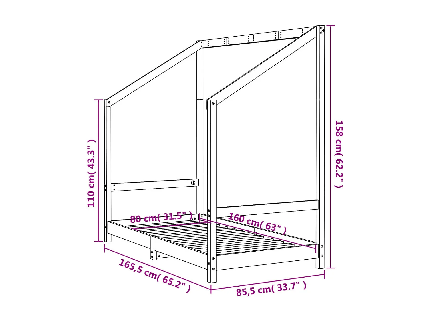 Cadre de lit pour enfant 80x160 cm bois de pin massif