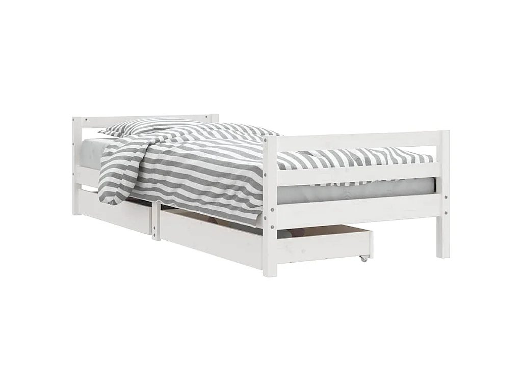 Cadre de lit enfant tiroirs blanc 80x200 cm bois de pin massif
