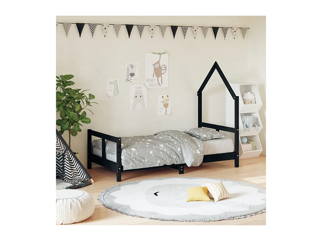 Cadre de lit pour enfant noir 80x160 cm bois de pin massif