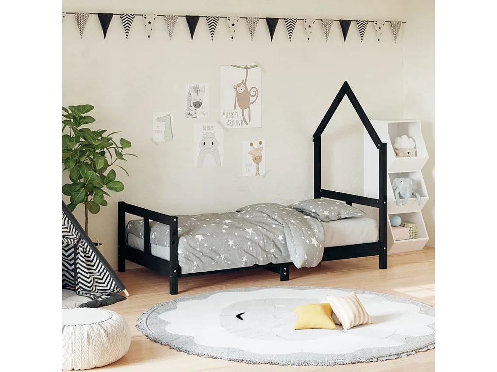 Cadre de lit pour enfant noir 80x160 cm bois de pin massif