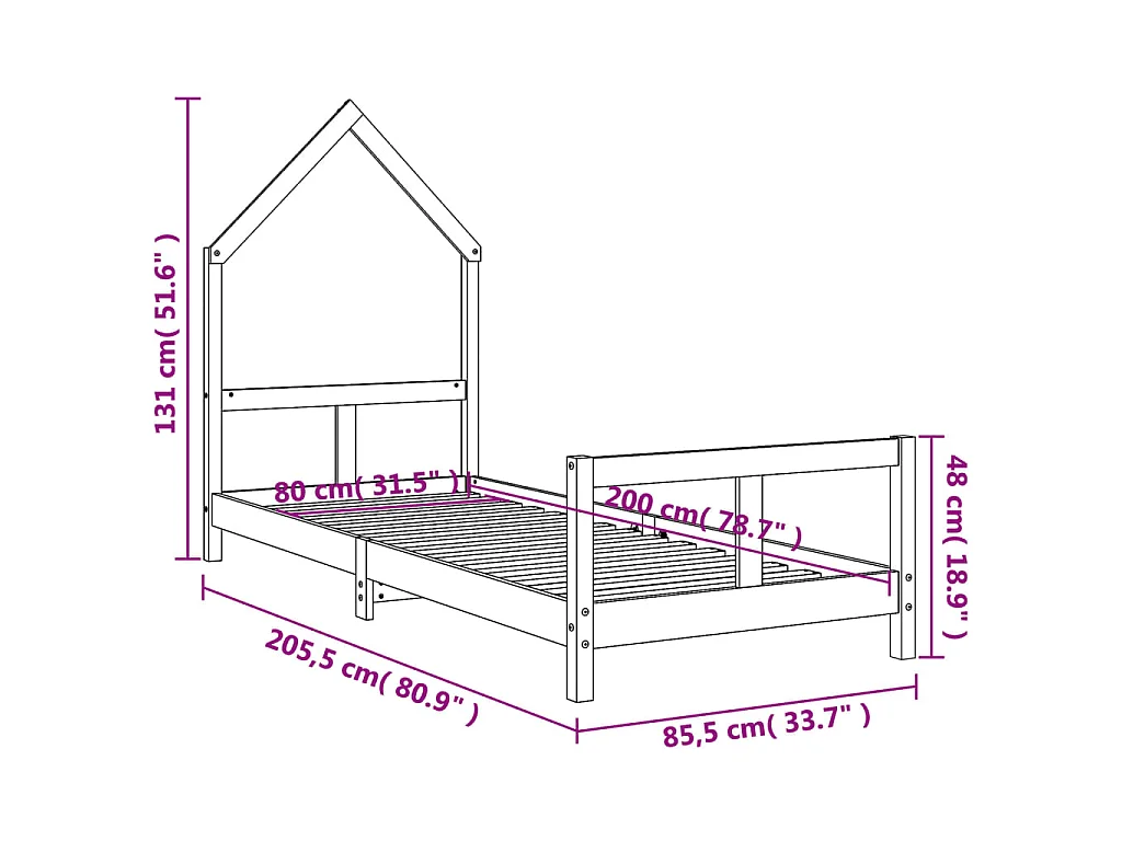 Kinderbedframe 80x200 cm massief grenenhout wit