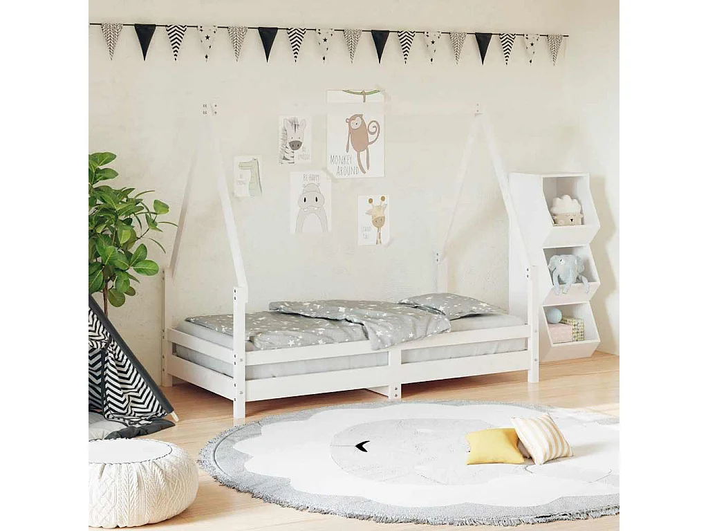 Kinderbett Weiß 80x160 cm Massivholz Kiefer