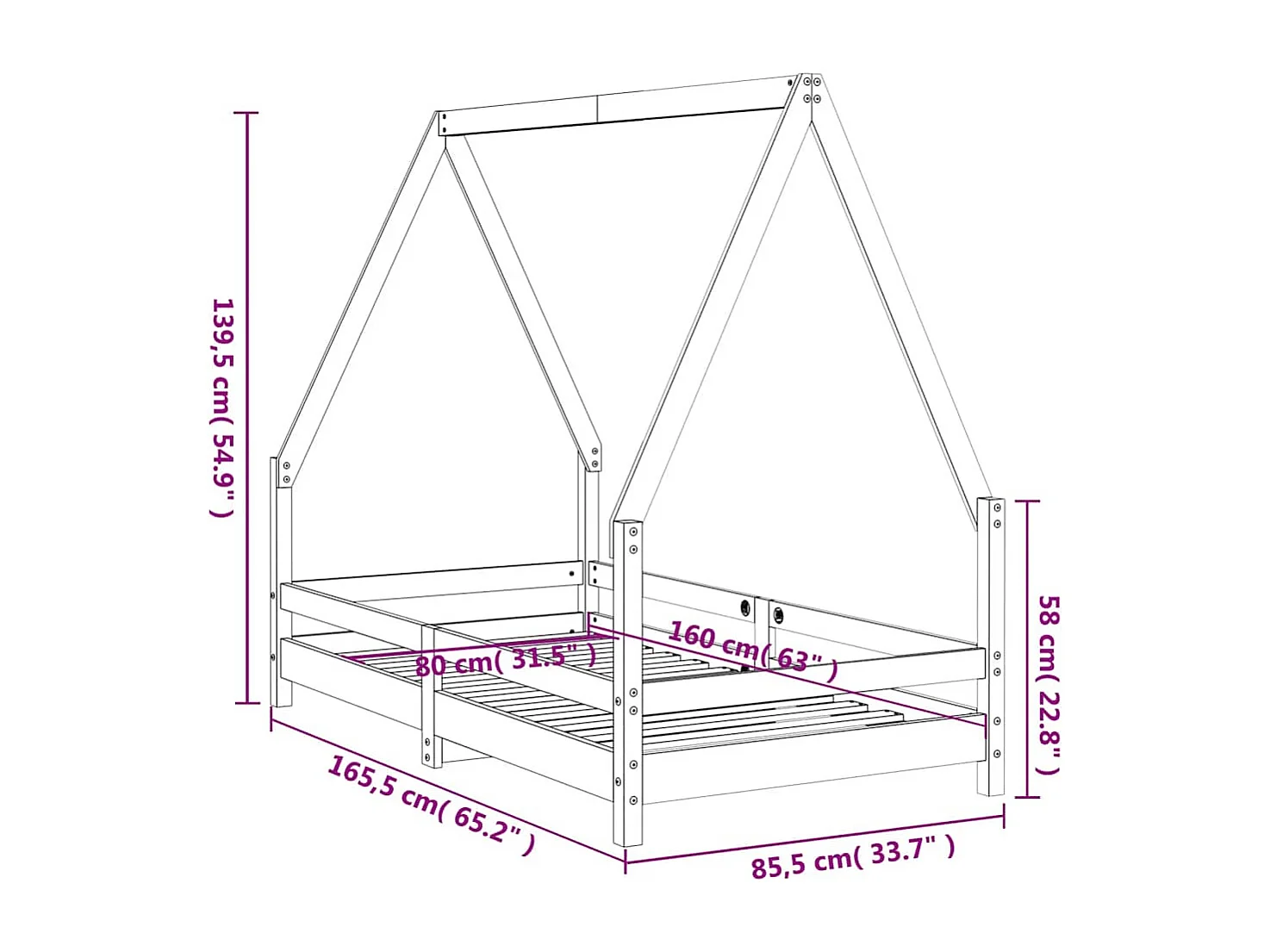 Kinderbett Weiß 80x160 cm Massivholz Kiefer