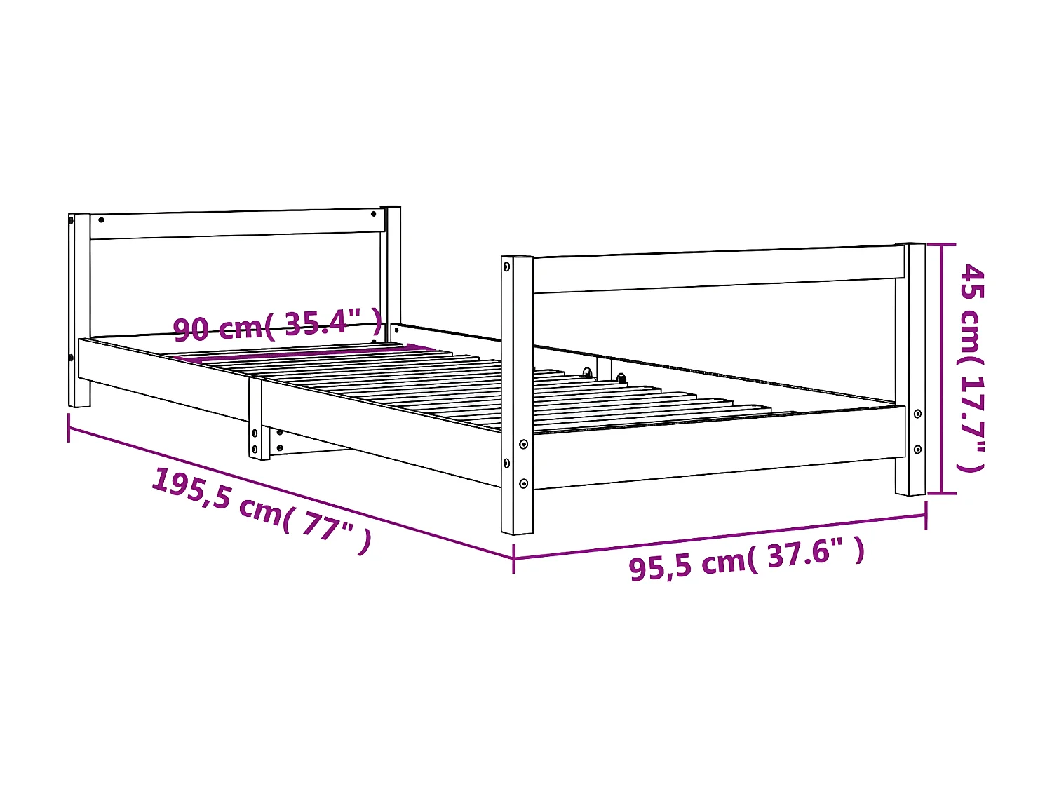 Cadre de lit pour enfants noir 90x190 cm bois de pin massif