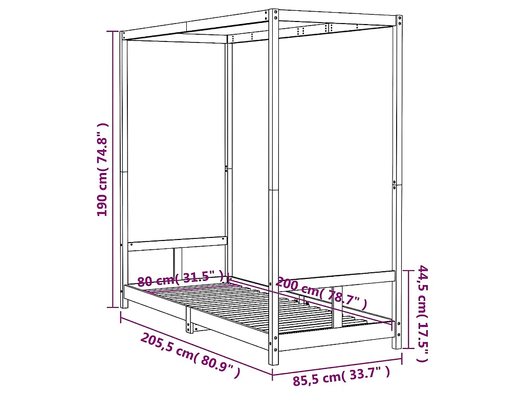 Cadre de lit pour enfants 80x200 cm bois de pin massif