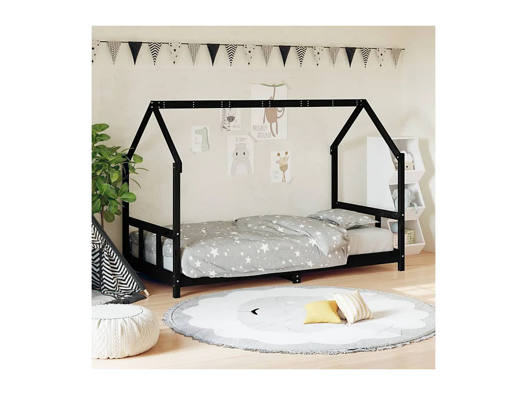 Cadre de lit pour enfants noir 90x190 cm bois de pin massif