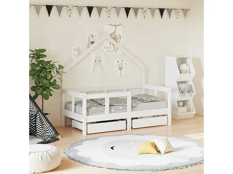 Estructura cama niños con cajones madera pino blanco 70x140 cm
