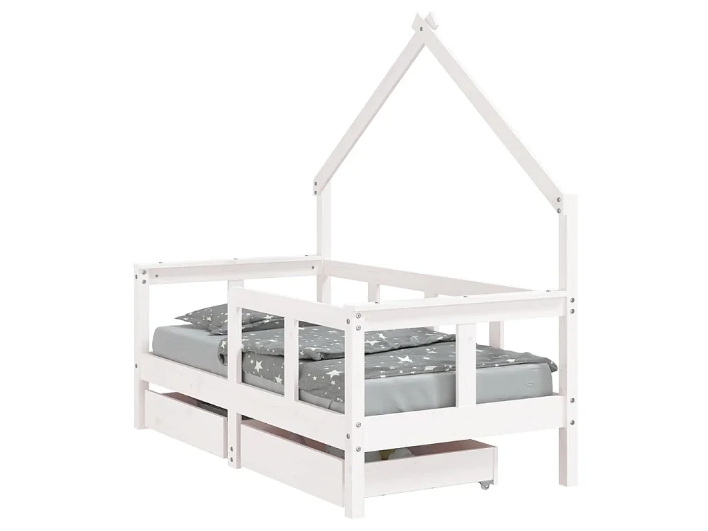 Estrutura cama infantil c/ gavetas 70x140cm pinho maciço branco