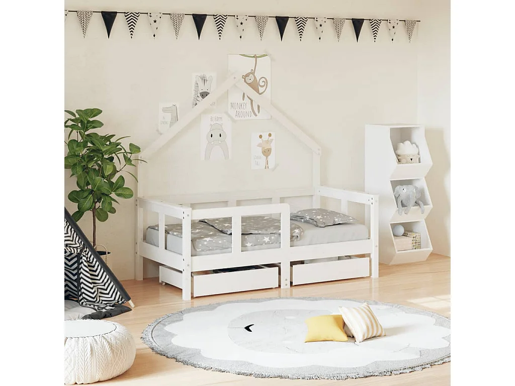 Estrutura cama infantil c/ gavetas 70x140cm pinho maciço branco