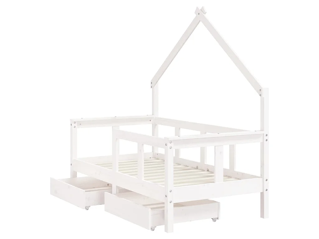 Estrutura cama infantil c/ gavetas 70x140cm pinho maciço branco