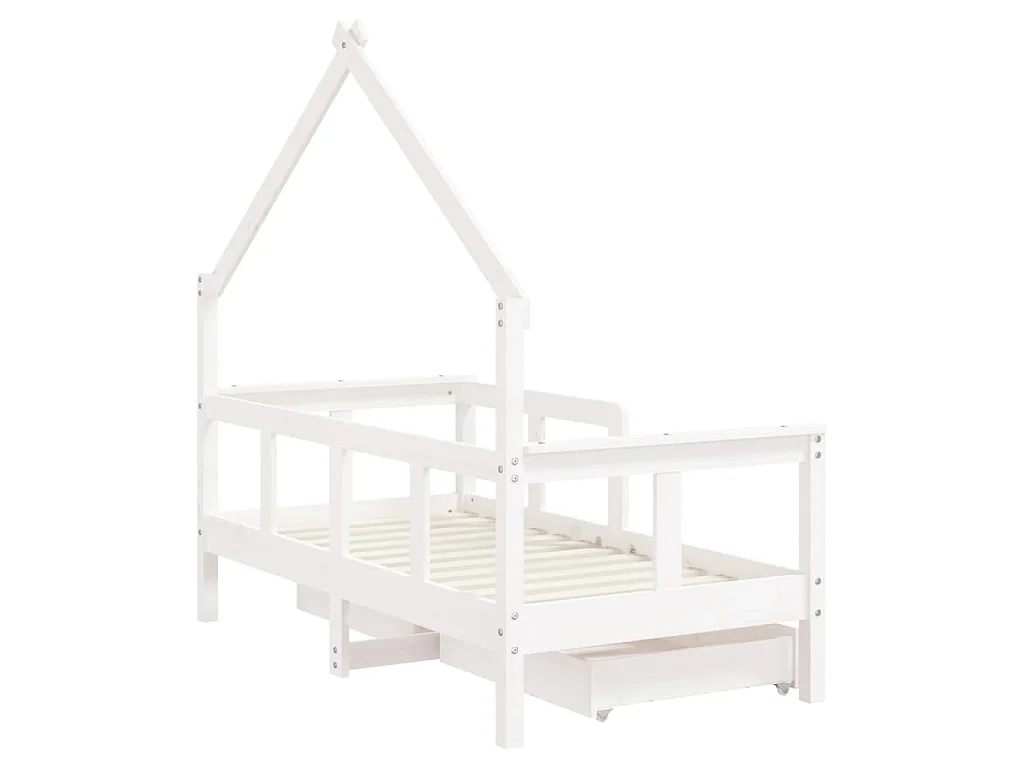 Estrutura cama infantil c/ gavetas 70x140cm pinho maciço branco
