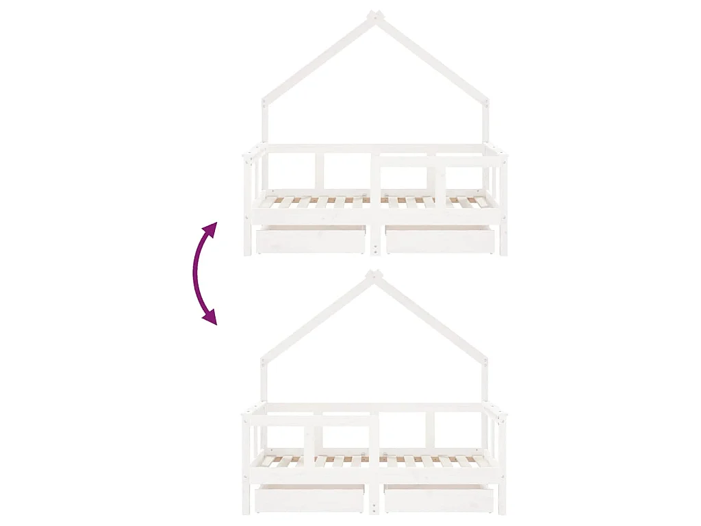 Estrutura cama infantil c/ gavetas 70x140cm pinho maciço branco