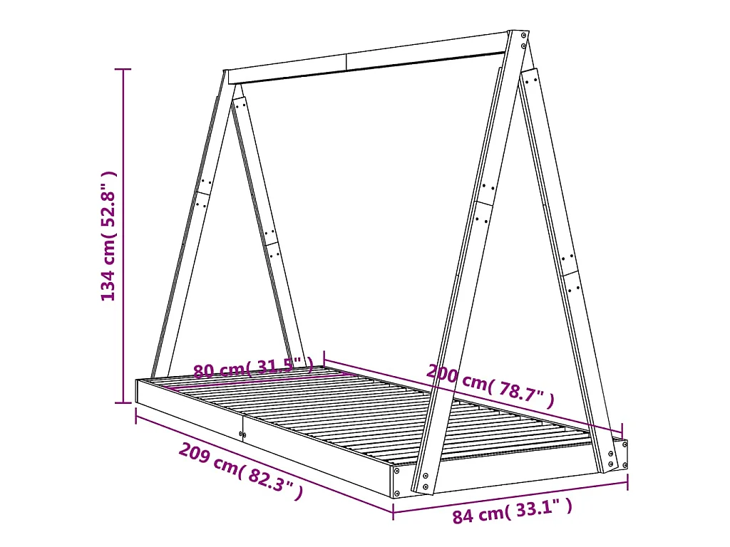 Cadre de lit pour enfants blanc 80x200 cm bois de pin massif
