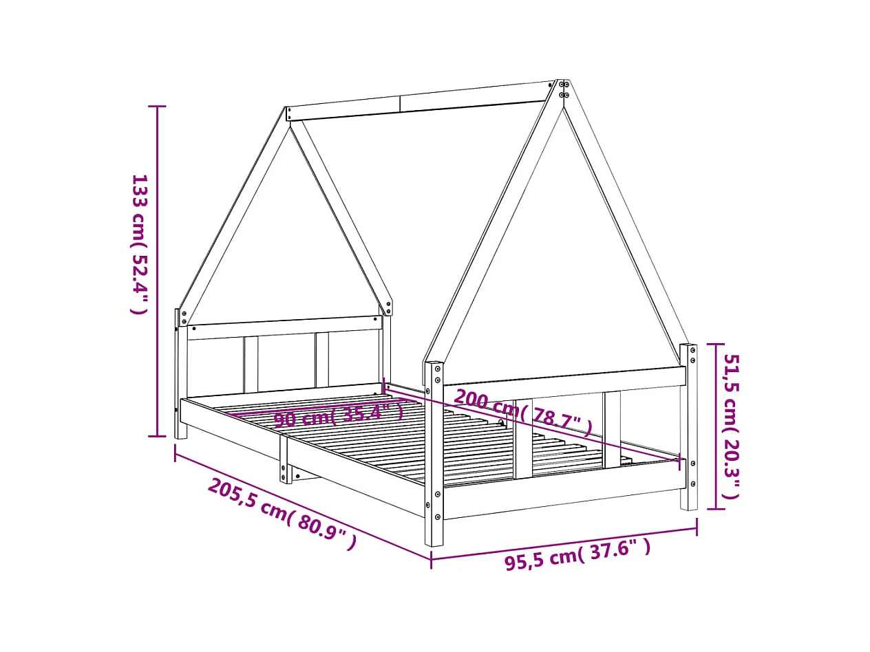 Cadre de lit pour enfants 90x200 cm bois de pin massif