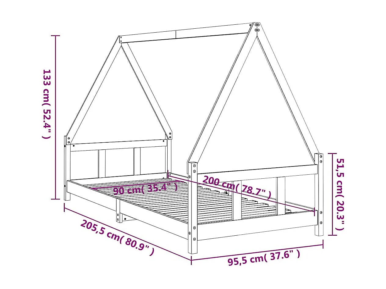Cadre de lit pour enfants 90x200 cm bois de pin massif
