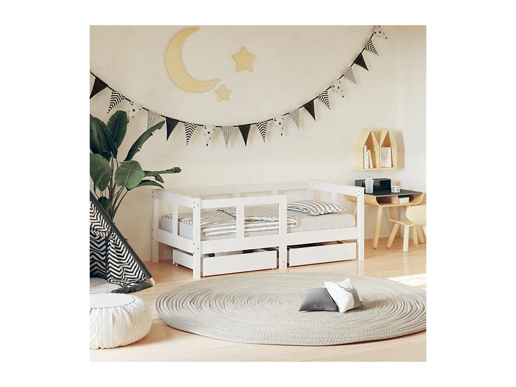 Cadre de lit enfant tiroirs blanc 70x140 cm bois de pin massif