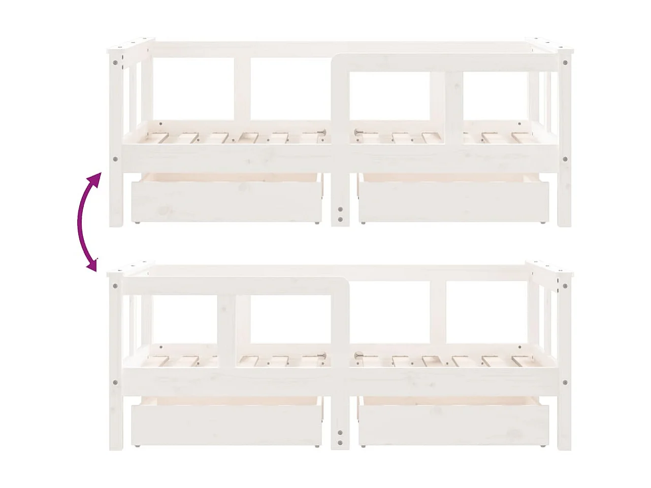 Estrutura cama infantil c/ gavetas 70x140cm pinho maciço branco