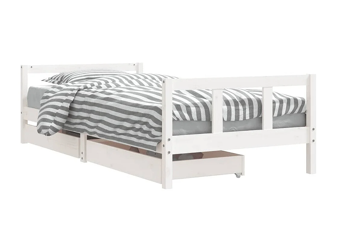 Cadre de lit enfant tiroirs blanc 90x200 cm bois de pin massif