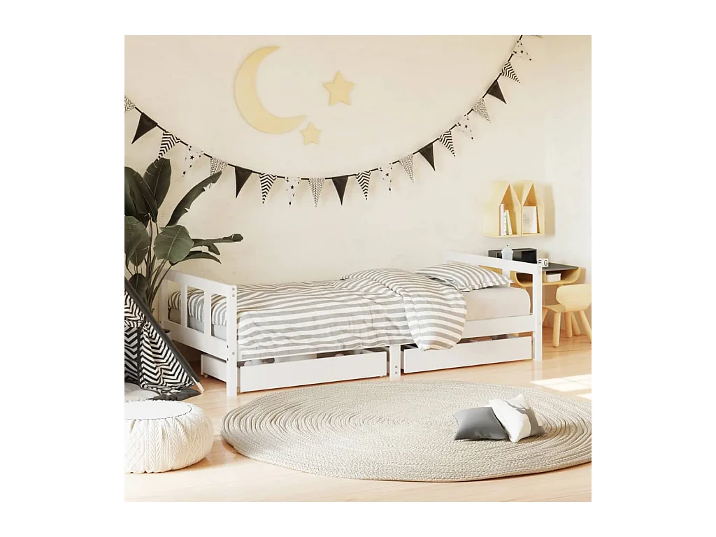 Cadre de lit d'enfants tiroirs blanc 90x190 cm bois pin massif