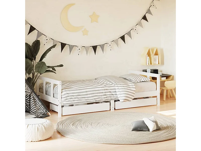 Kinderbedframe met lades 90x190 cm massief grenenhout wit