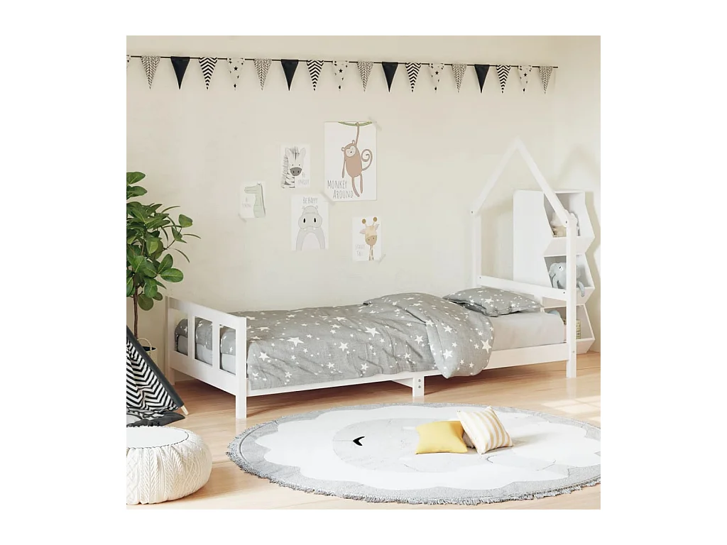 Cadre de lit pour enfants blanc 90x190 cm bois de pin massif