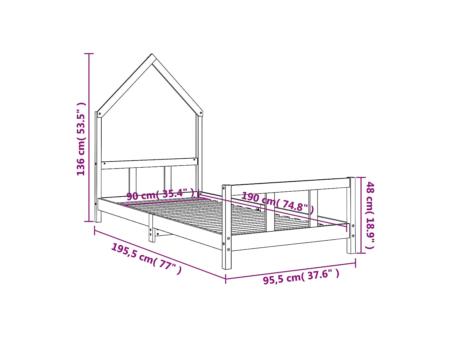 Kinderbedframe 90x190 cm massief grenenhout wit