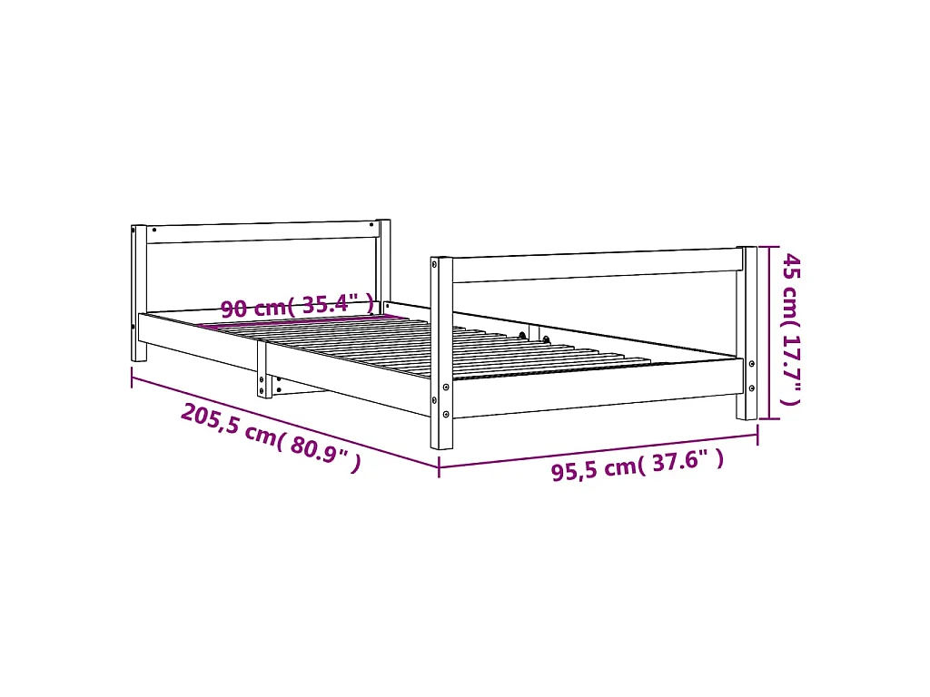 Cadre de lit pour enfants noir 90x200 cm bois de pin massif