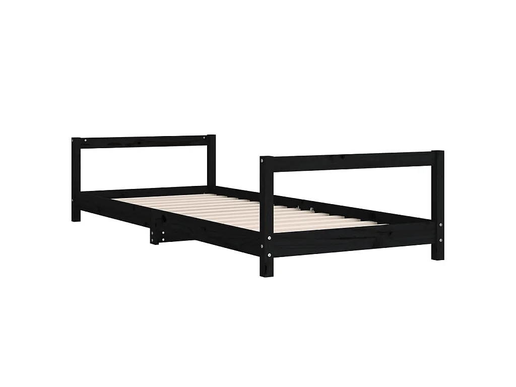 Cadre de lit pour enfants noir 90x200 cm bois de pin massif
