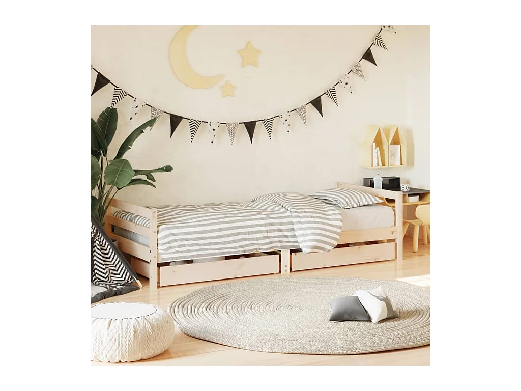 Cadre de lit d'enfants et tiroirs 90x190 cm bois de pin massif
