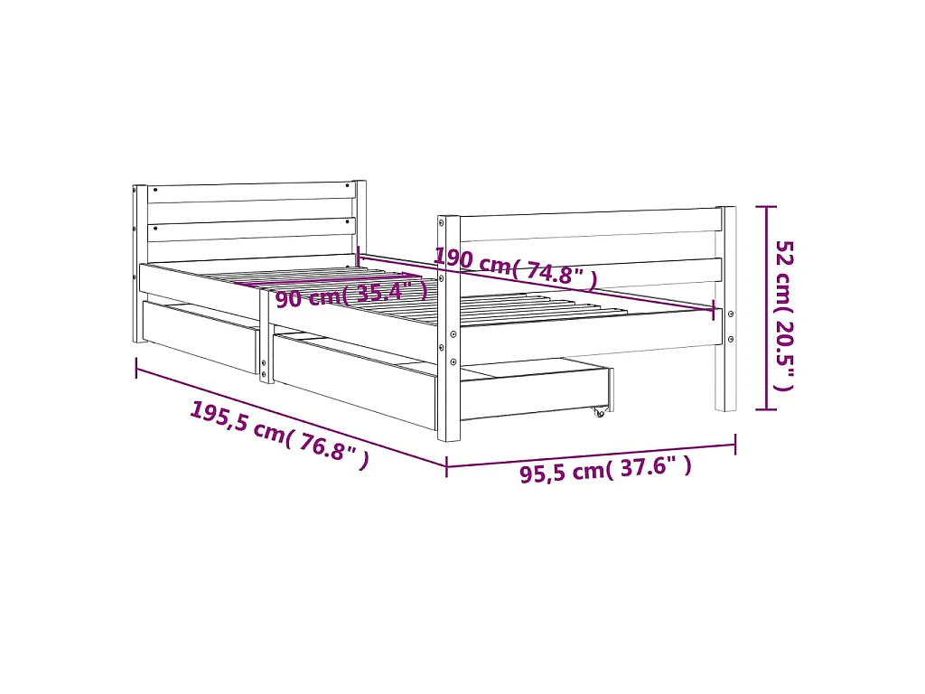 Estructura de cama infantil con cajones madera pino 90x190 cm
