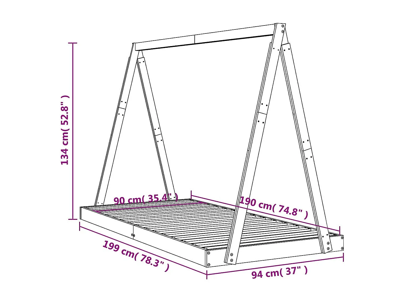 Cadre de lit pour enfants noir 90x190 cm bois de pin massif