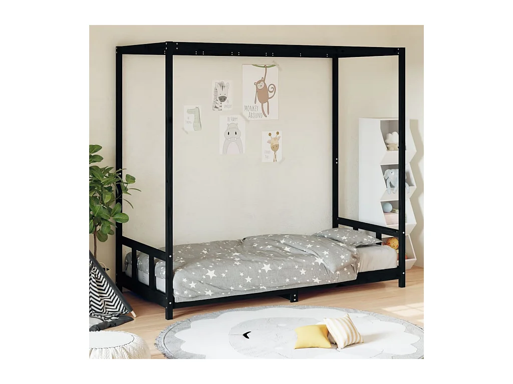 Cadre de lit pour enfants noir 90x190 cm bois de pin massif