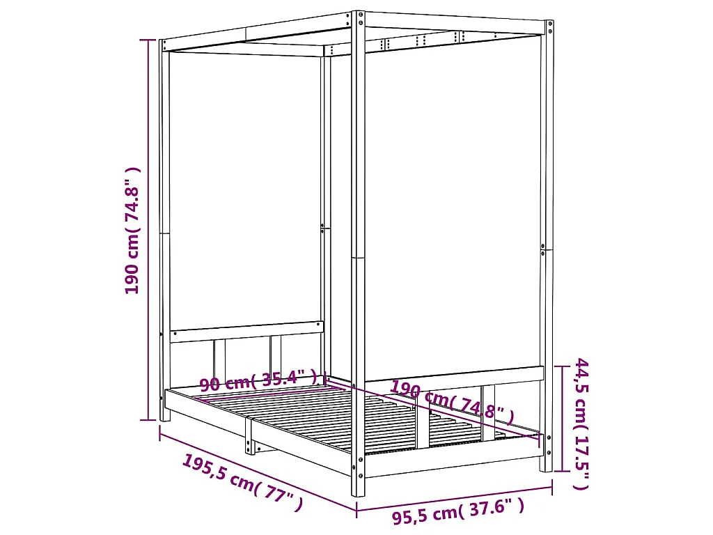 Cadre de lit pour enfants noir 90x190 cm bois de pin massif