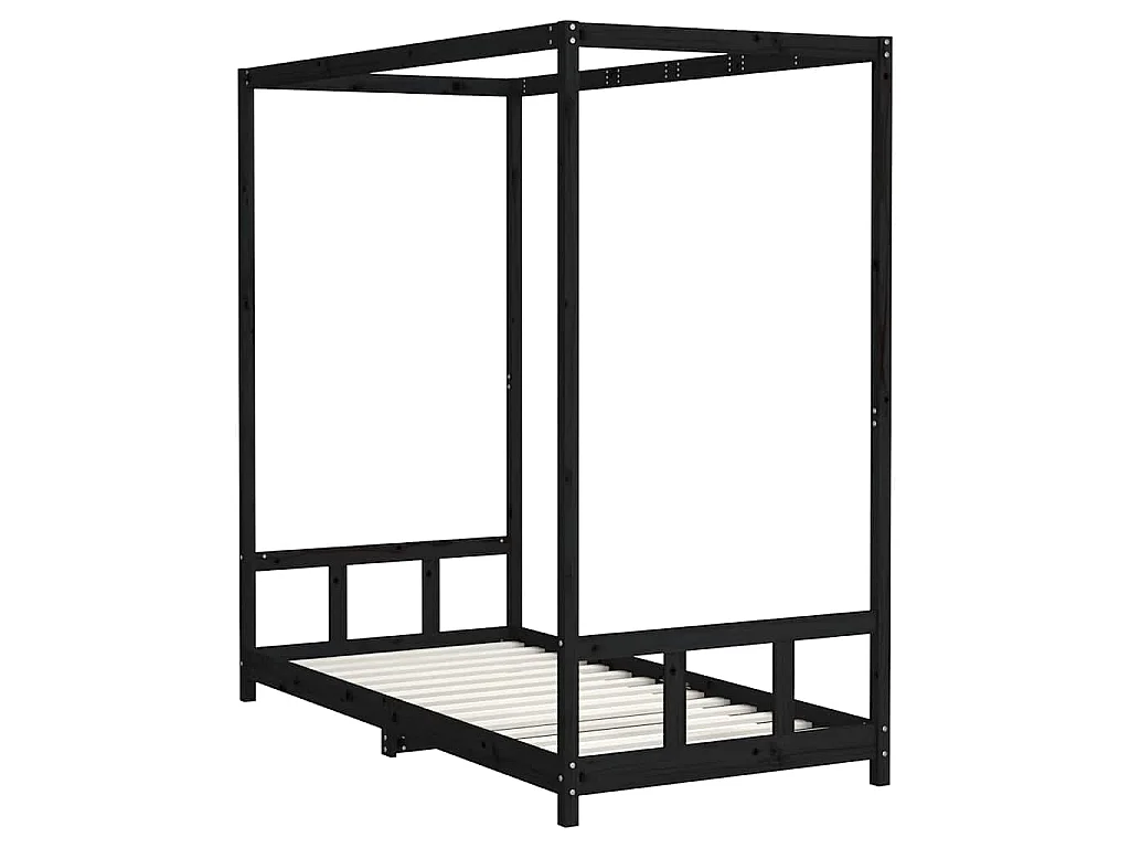Cadre de lit pour enfants noir 90x190 cm bois de pin massif