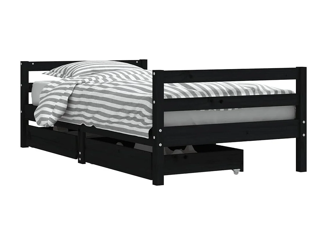 Cadre de lit pour enfant tiroirs noir 80x160 cm bois pin massif