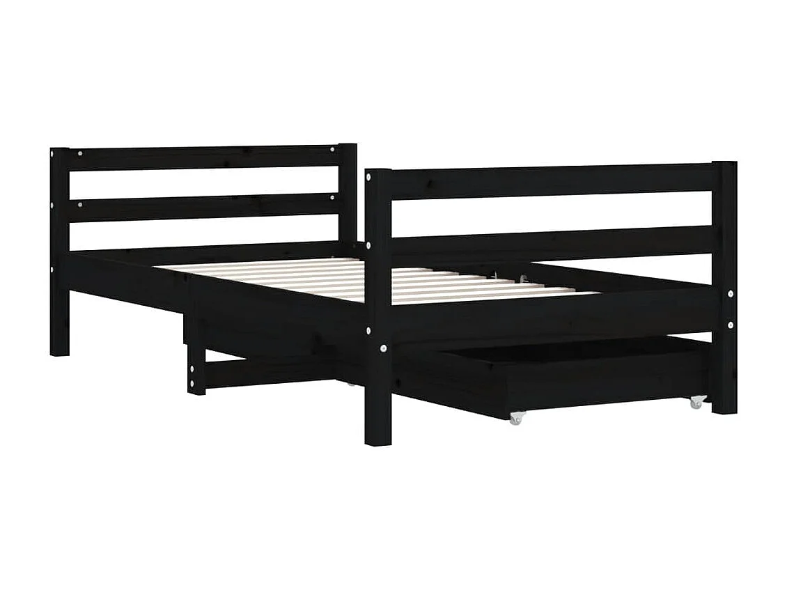 Cadre de lit pour enfant tiroirs noir 80x160 cm bois pin massif