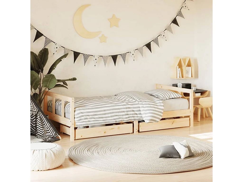 Kinderbedframe met lades 90x190 cm massief grenenhout